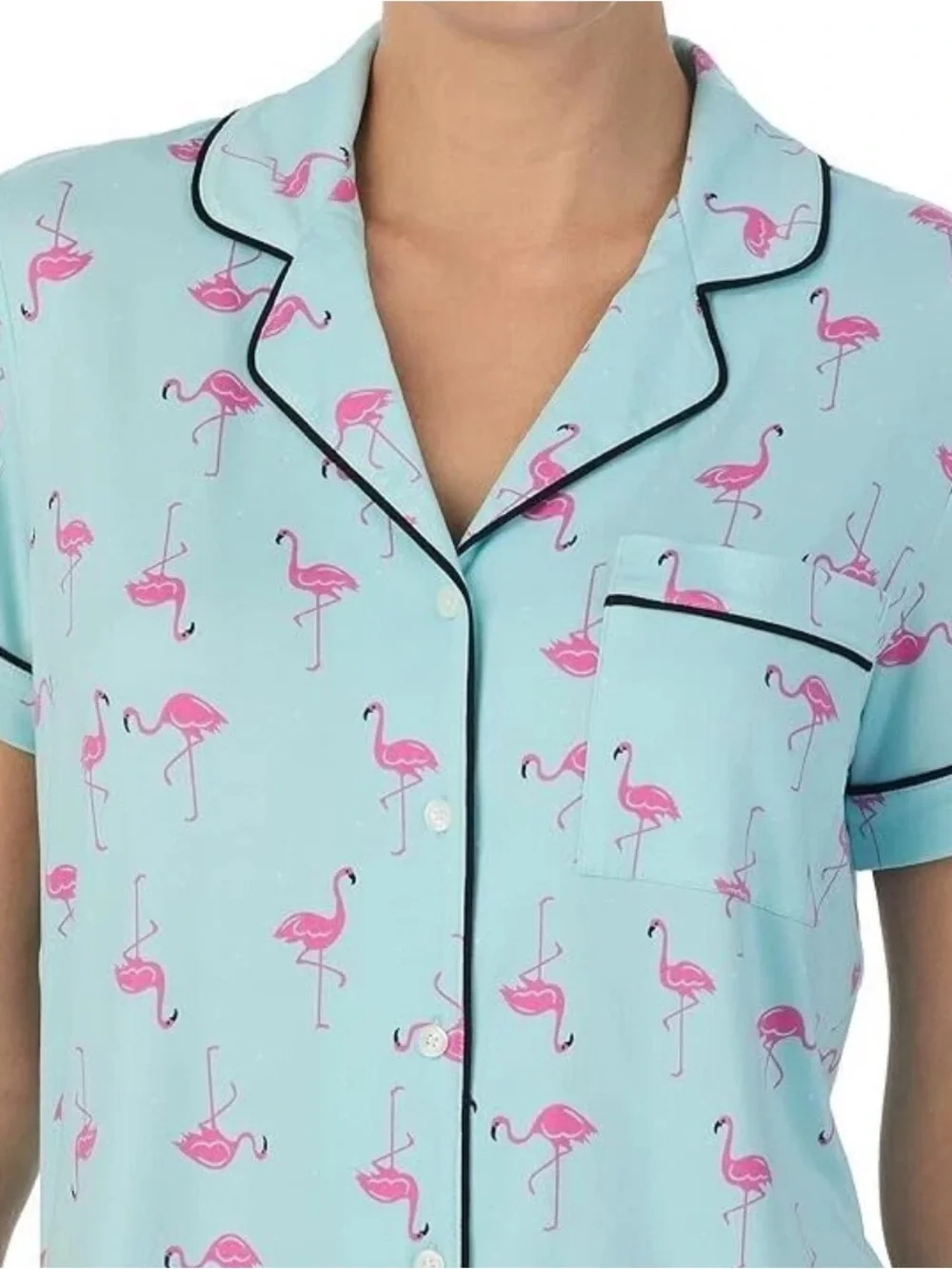 kate spade Light Blue and Pink Flamingo Pajama Set Top XL